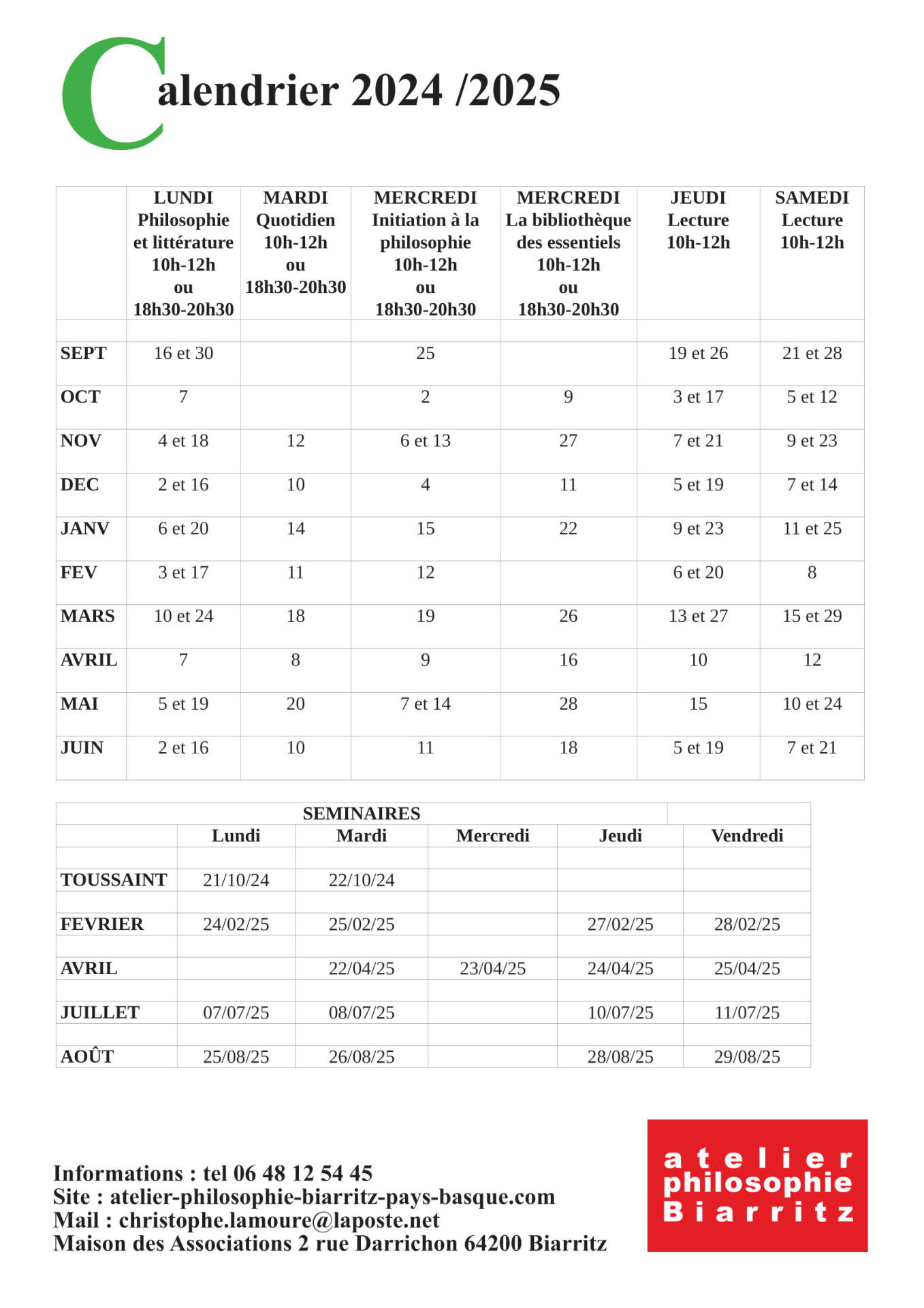 Calendrier 24 25 1